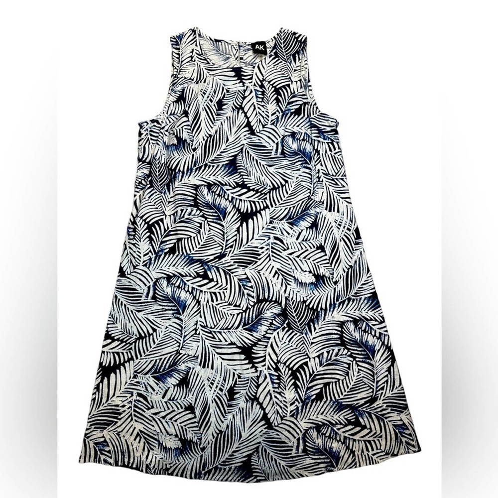 AK Anne Klein Sleeveless Linen Tropical Palm Fronds Summer Dress Women’s Size 4